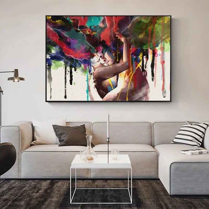 Modern Abstract Lover Portrait Canvas Prints – Wall Posters for Living Room Decor