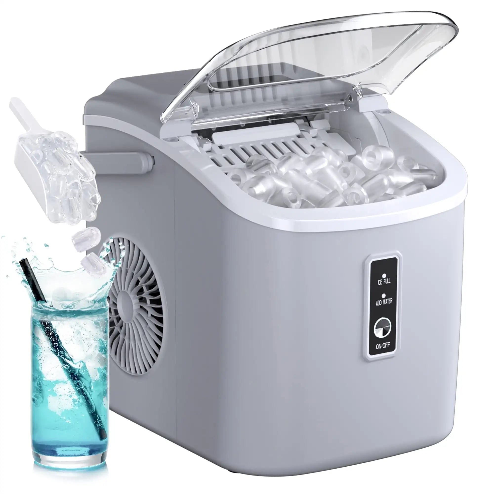 Simzlife Countertop Ice Maker with Handle – Portable Ice Machine with Basket & Scoop