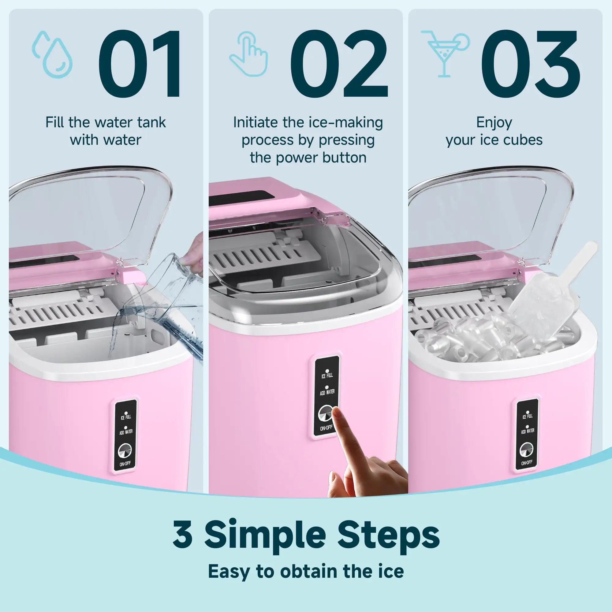 Simzlife Countertop Ice Maker with Handle – Portable Ice Machine with Basket & Scoop