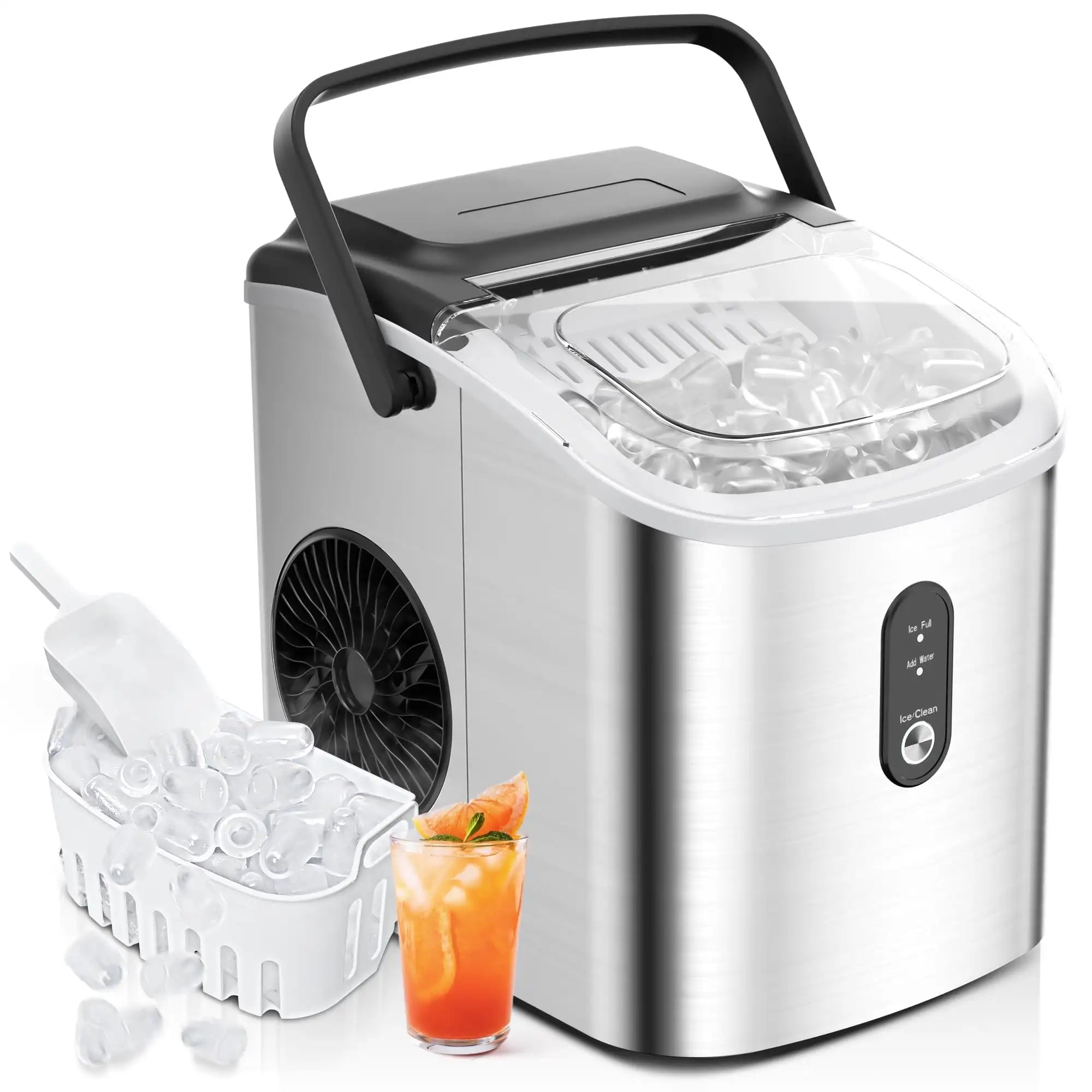 Simzlife Countertop Ice Maker with Handle – Portable Ice Machine with Basket & Scoop