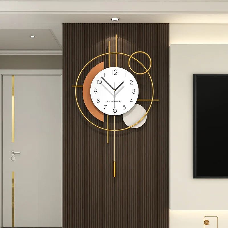 Elegant Luxury Wall Clock – Silent Pendulum Design for Living & Dining Room