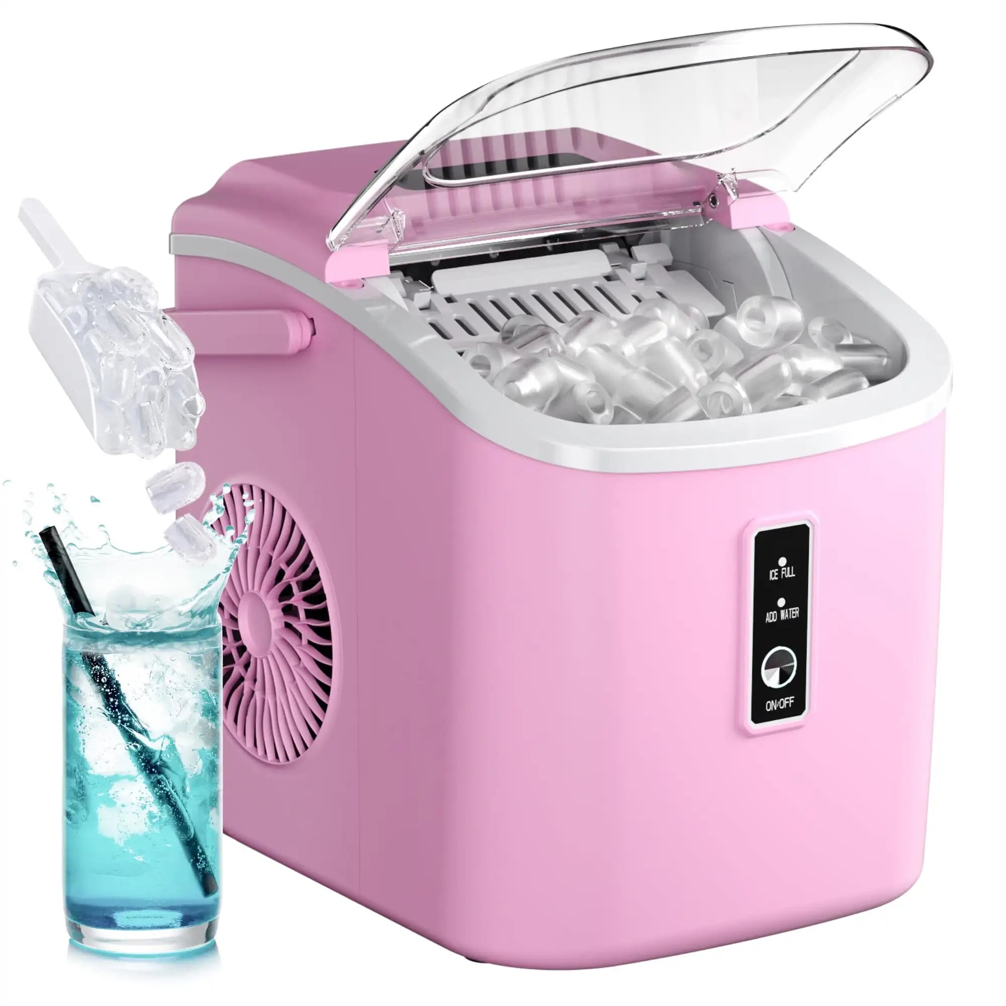 Simzlife Countertop Ice Maker with Handle – Portable Ice Machine with Basket & Scoop