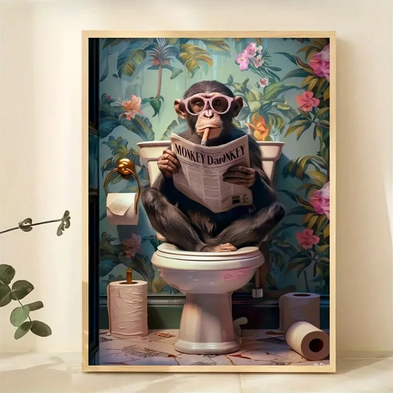 Funny Monkey Toilet Wall Art Poster