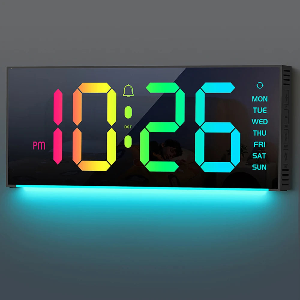 Digital LED Wall/Table Clock – Remote Control, Night Light & Mood Lighting