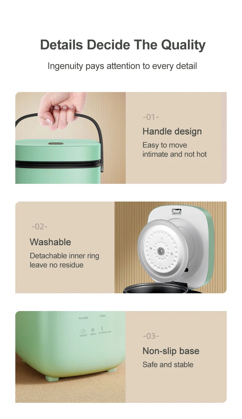 Mini Rice Cooker – Automatic Electric Steamer & Food Warmer for 1–2 People