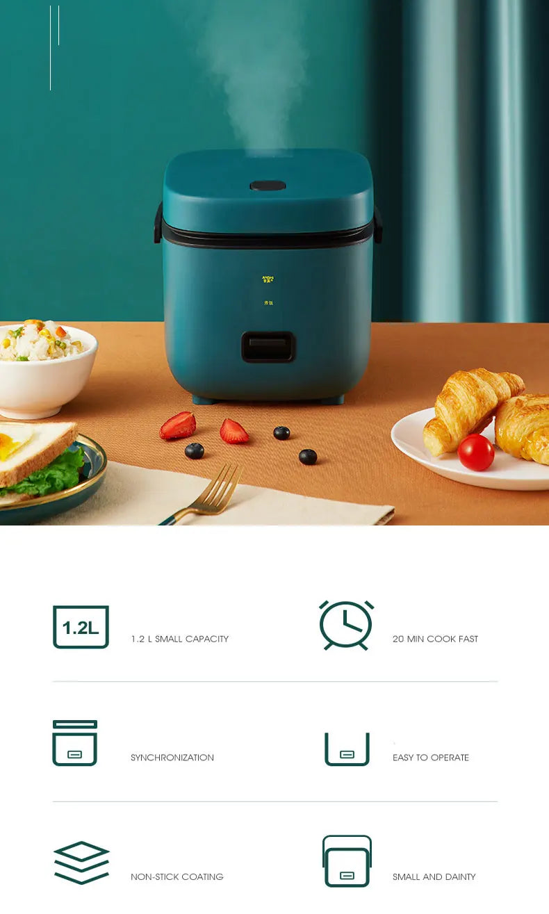 Mini Rice Cooker – Automatic Electric Steamer & Food Warmer for 1–2 People