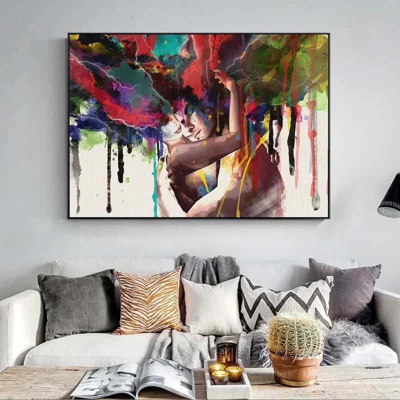 Modern Abstract Lover Portrait Canvas Prints – Wall Posters for Living Room Decor
