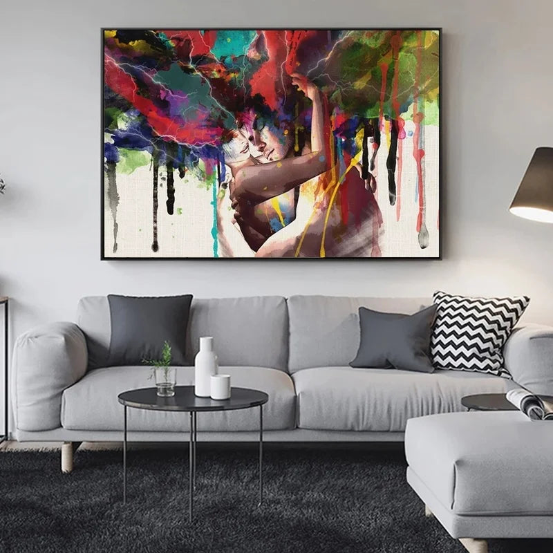 Modern Abstract Lover Portrait Canvas Prints – Wall Posters for Living Room Decor