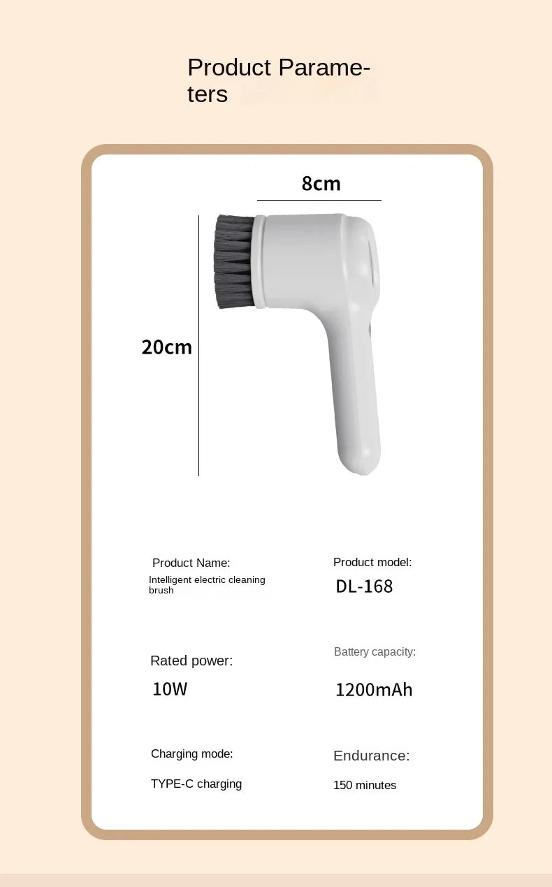 Electric Handheld Rotating Cleaning Brush – 5 Replaceable Heads for Kitchen, Shoes & Gaps