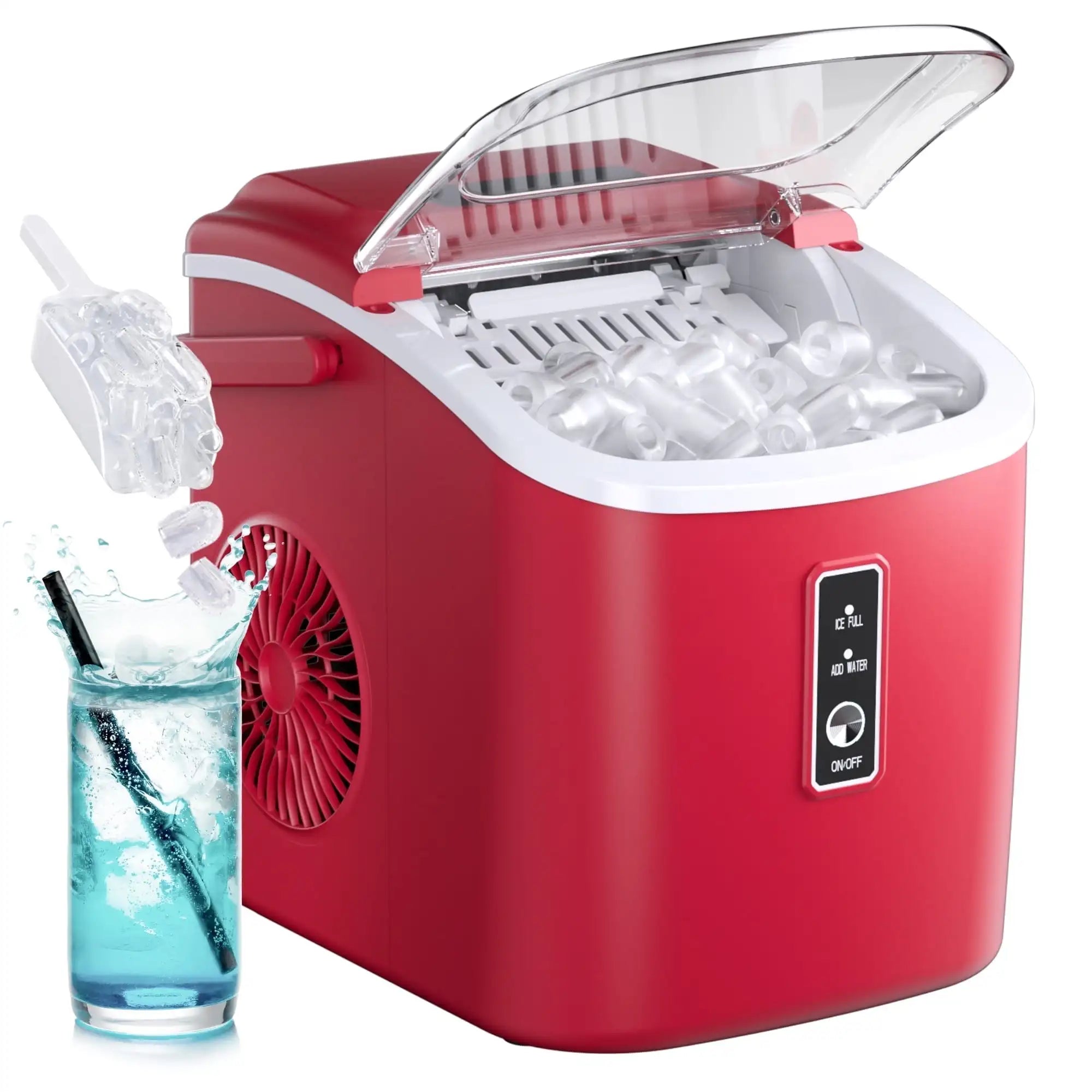 Simzlife Countertop Ice Maker with Handle – Portable Ice Machine with Basket & Scoop
