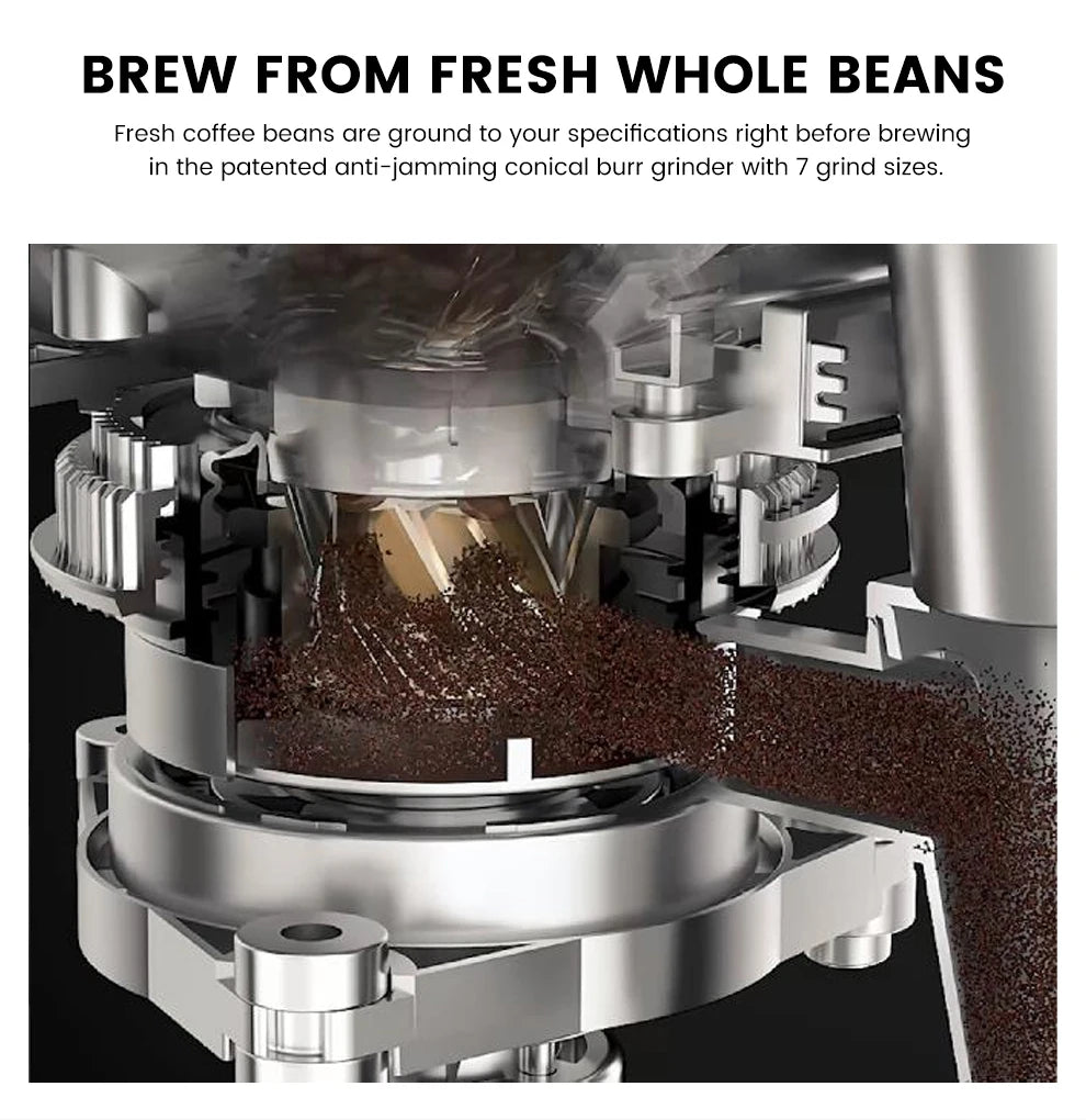 Mcilpoog WS203 Super Automatic Coffee Machine - 16 Flavor Cappuccino, Touchscreen, Milk Frother & Powder Hopper for Home Office