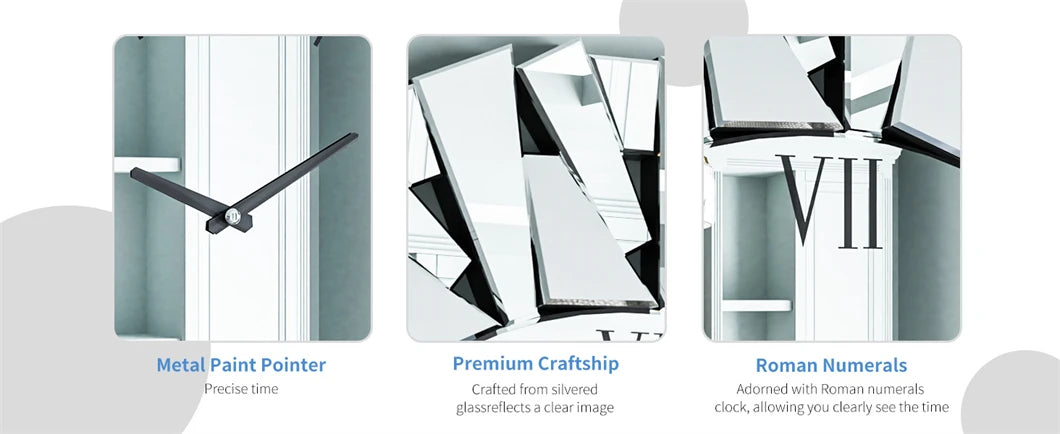 80cm Round 3D Mirrored Wall Clock – Roman Numerals, Modern Sunburst Design