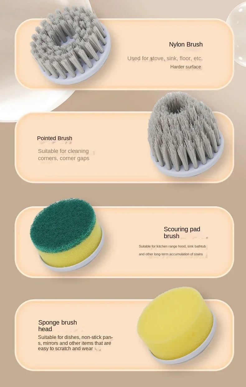 Electric Handheld Rotating Cleaning Brush – 5 Replaceable Heads for Kitchen, Shoes & Gaps