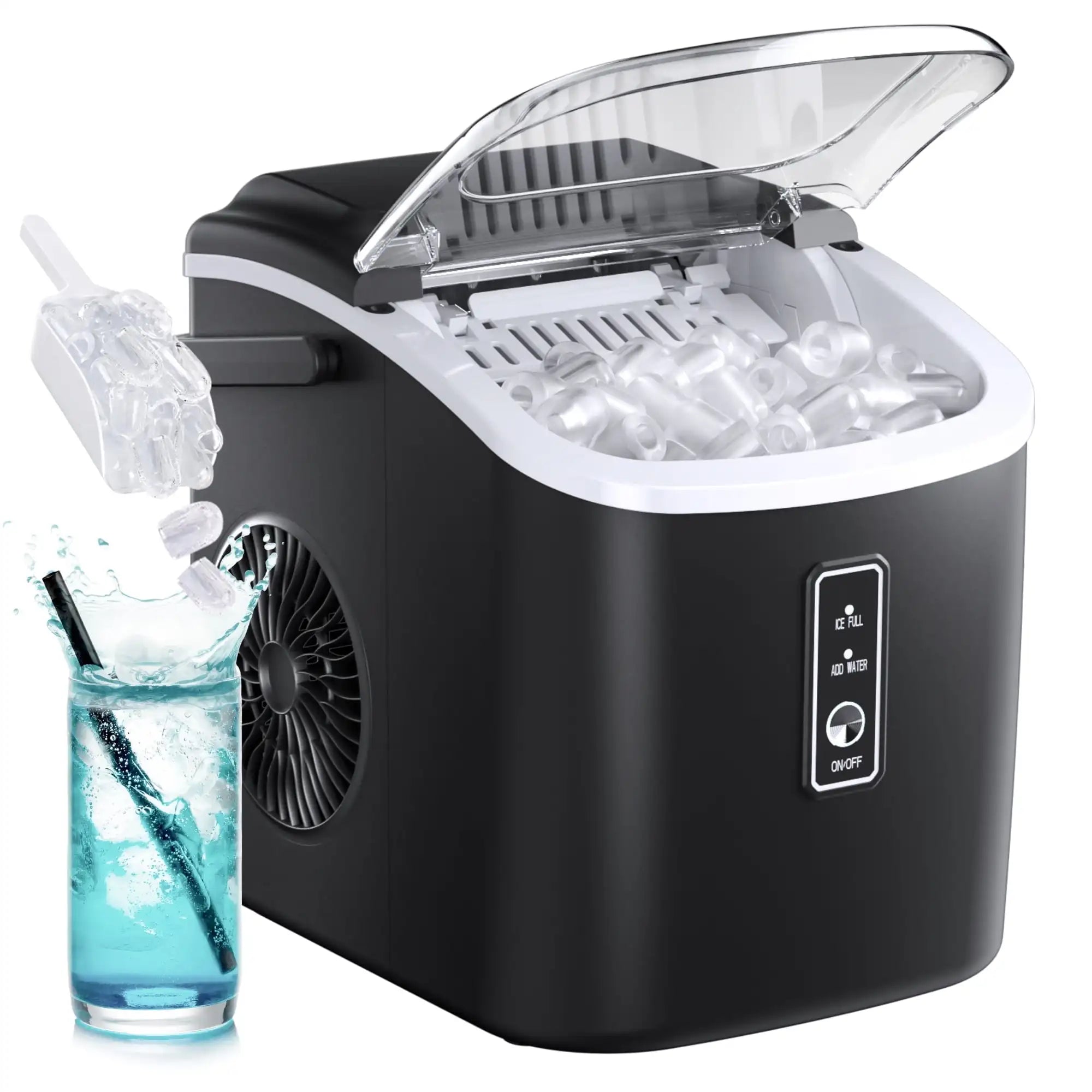 Simzlife Countertop Ice Maker with Handle – Portable Ice Machine with Basket & Scoop