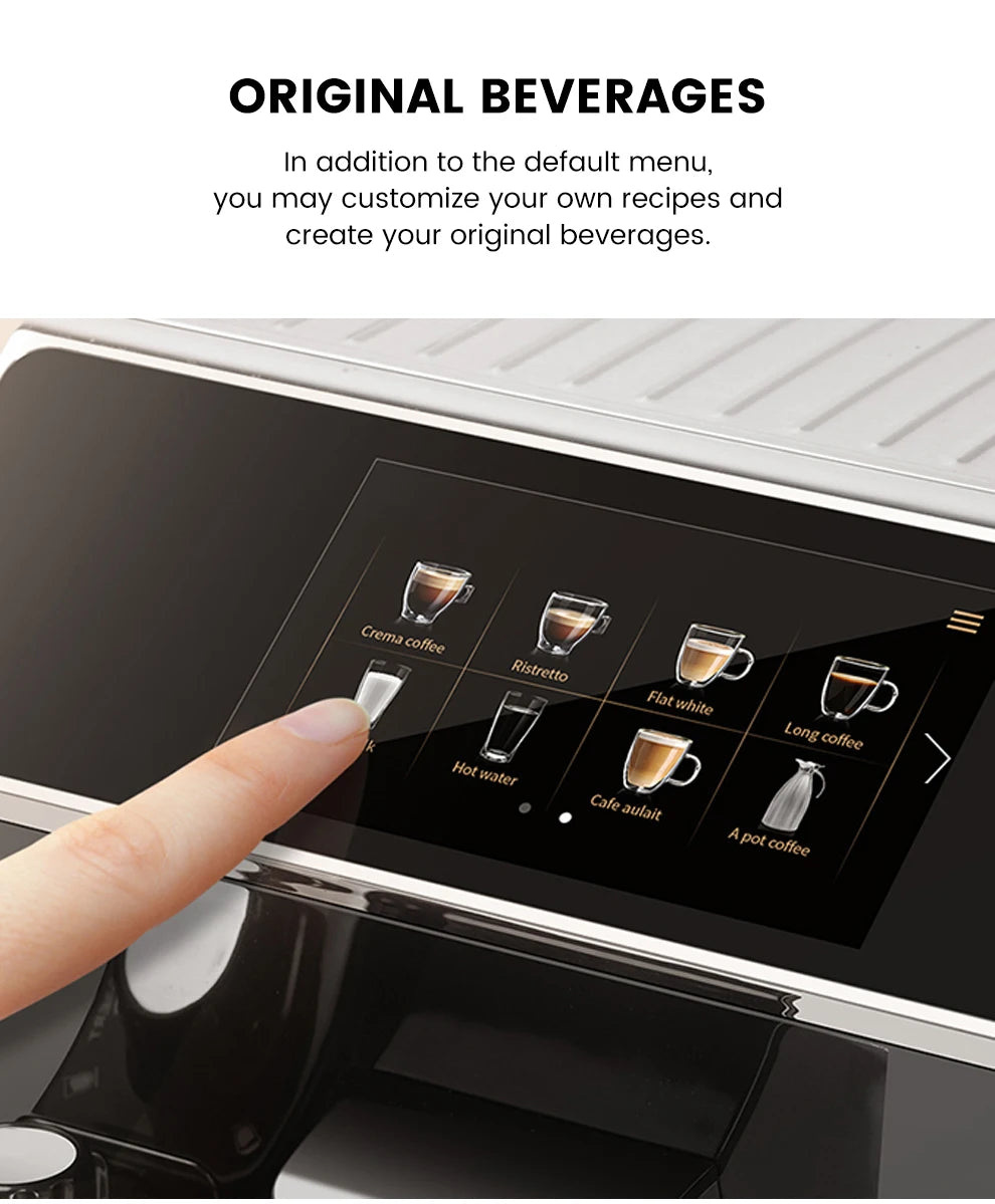 Mcilpoog WS203 Super Automatic Coffee Machine - 16 Flavor Cappuccino, Touchscreen, Milk Frother & Powder Hopper for Home Office