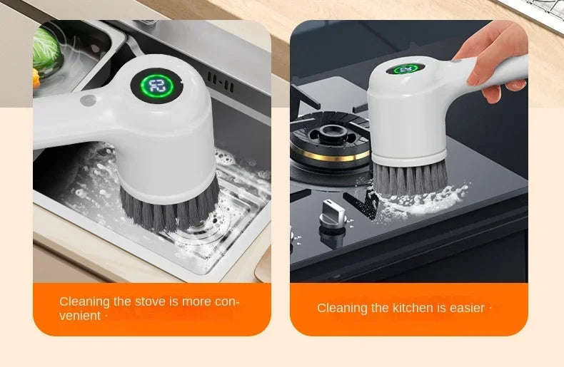 Electric Handheld Rotating Cleaning Brush – 5 Replaceable Heads for Kitchen, Shoes & Gaps