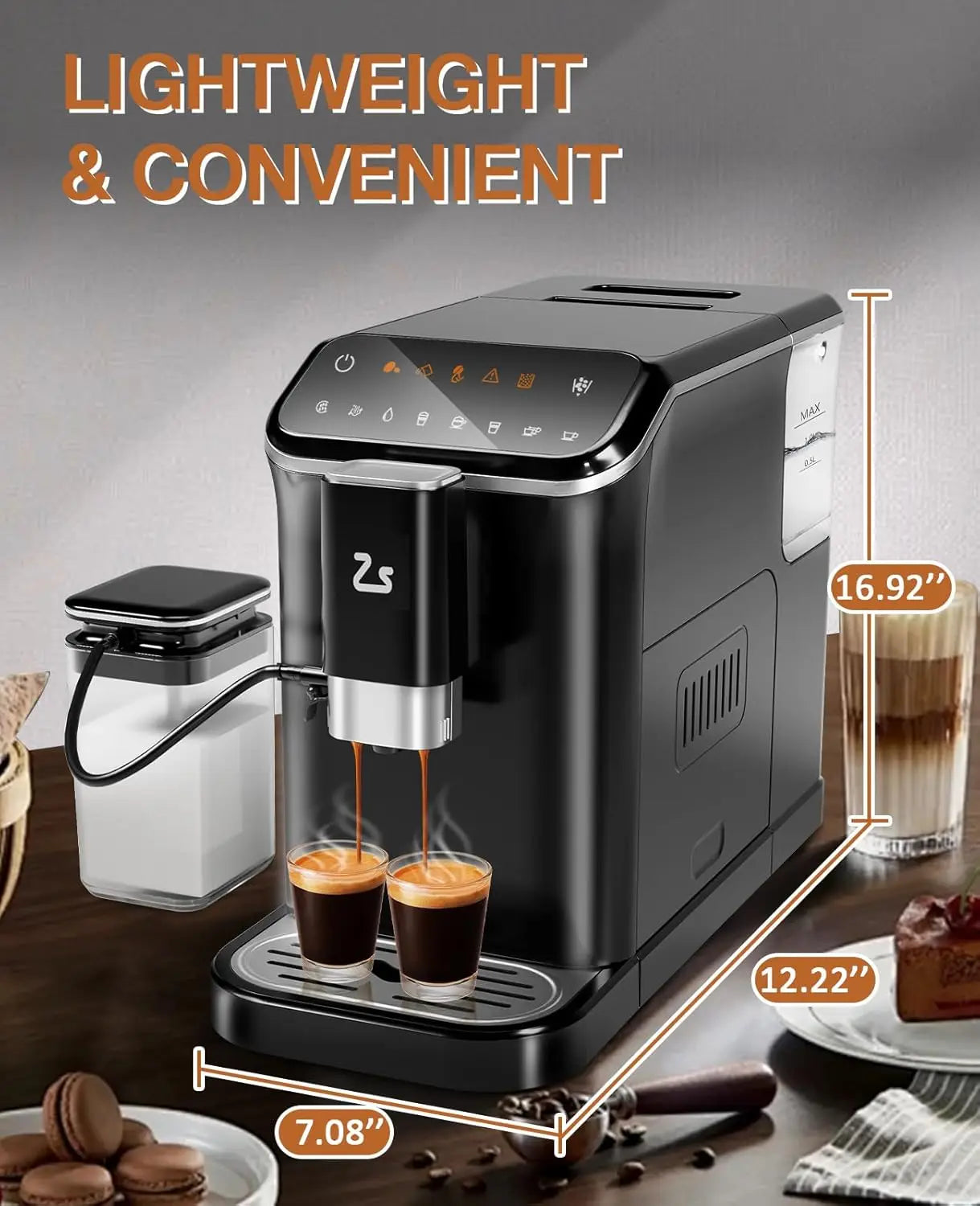 Fully Automatic Espresso Machine with Milk Frother Steam Wand Built-in Grinder Touch Screen Coffee Maker 7 Coffee Varieties