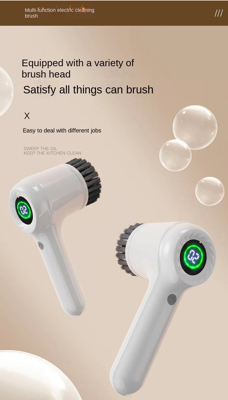 Electric Handheld Rotating Cleaning Brush – 5 Replaceable Heads for Kitchen, Shoes & Gaps