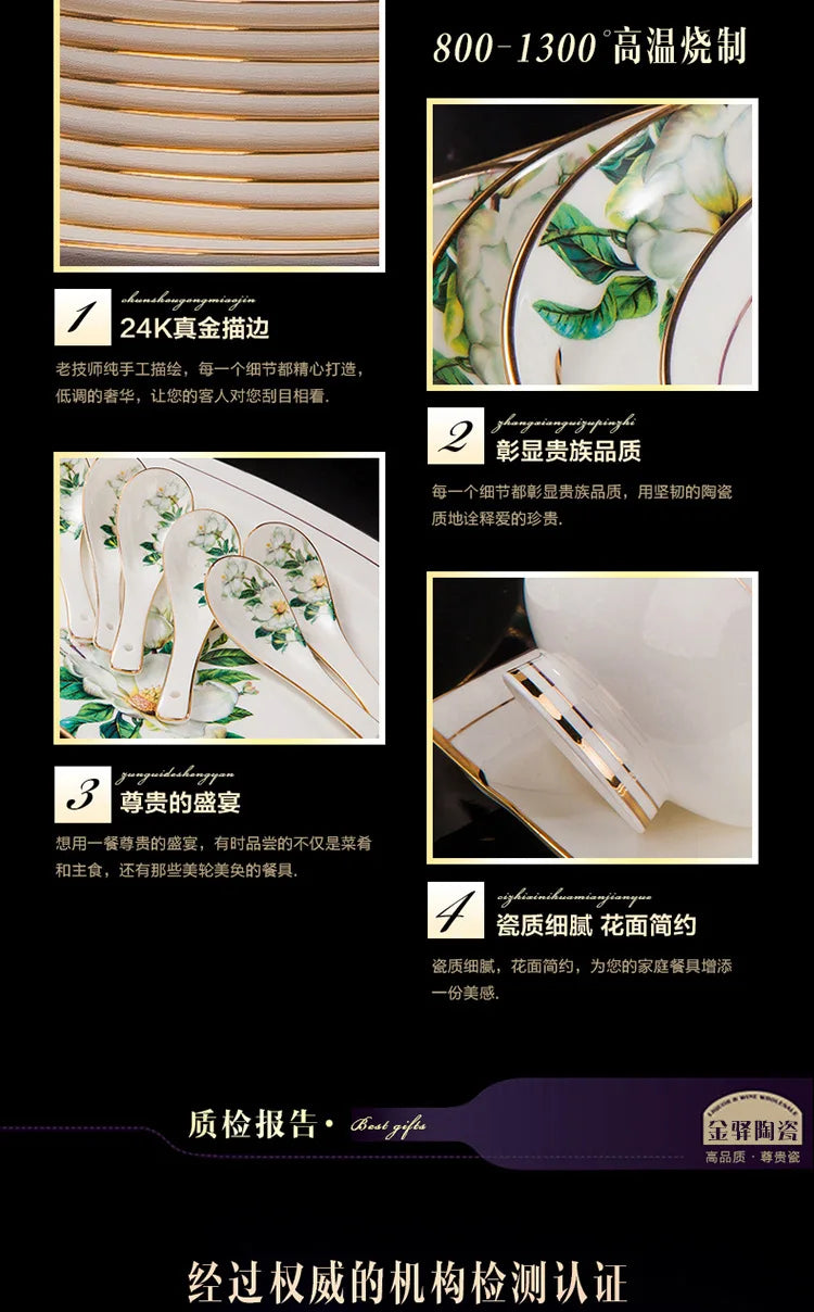 Fine Floral China Dinnerware Set – Porcelain Plates & Bowls, 28/60 Pcs Full Set