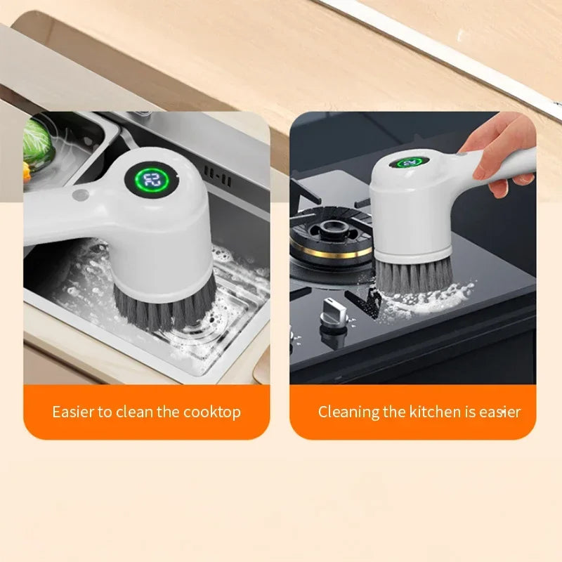 Electric Handheld Rotating Cleaning Brush – 5 Replaceable Heads for Kitchen, Shoes & Gaps