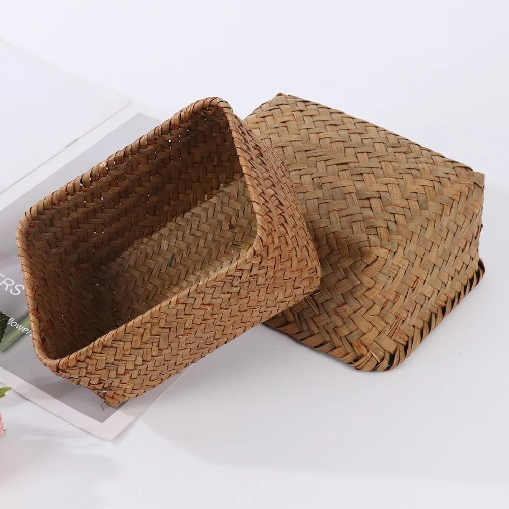 Natural Woven Seagrass Basket – Straw Rattan Organizer for Fruit, Picnic & Home Storage