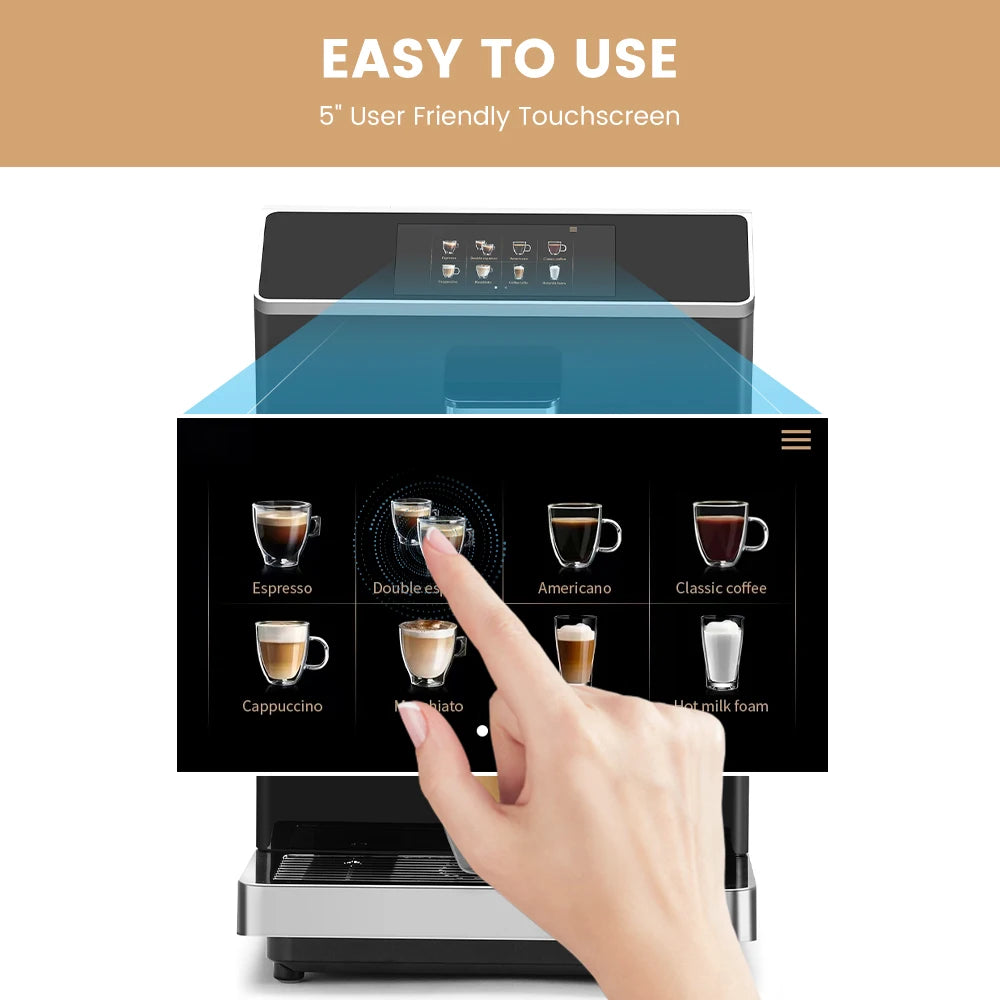 Mcilpoog WS203 Super Automatic Coffee Machine - 16 Flavor Cappuccino, Touchscreen, Milk Frother & Powder Hopper for Home Office