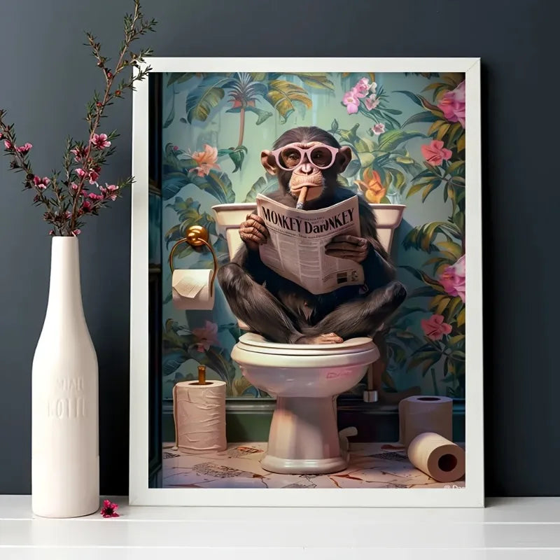 Funny Monkey Toilet Wall Art Poster