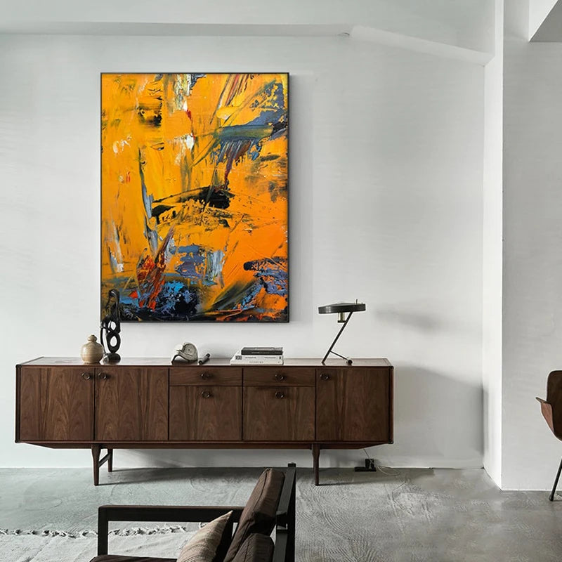 Contemporary Large Yellow & Orange Abstract Wall Art – Modern Oil Painting on Canvas