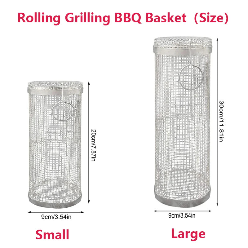 Outdoor Barbecue Grill Grate – Rolling Grill Basket for Camping & Picnic
