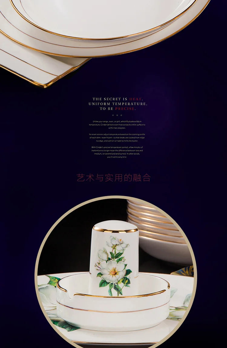 Fine Floral China Dinnerware Set – Porcelain Plates & Bowls, 28/60 Pcs Full Set