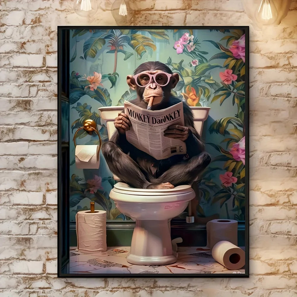 Funny Monkey Toilet Wall Art Poster