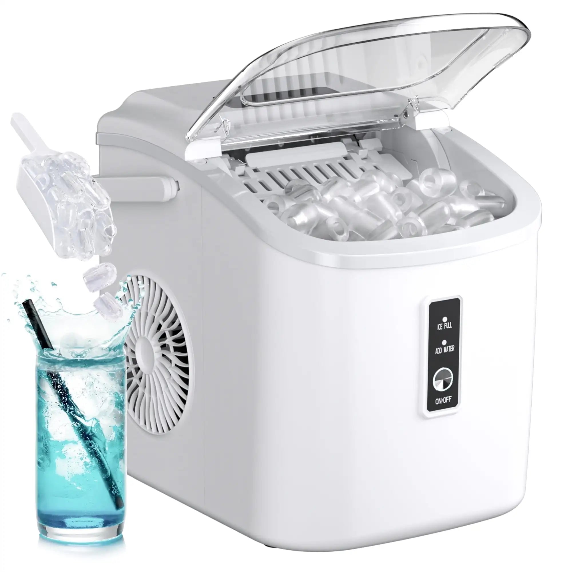 Simzlife Countertop Ice Maker with Handle – Portable Ice Machine with Basket & Scoop