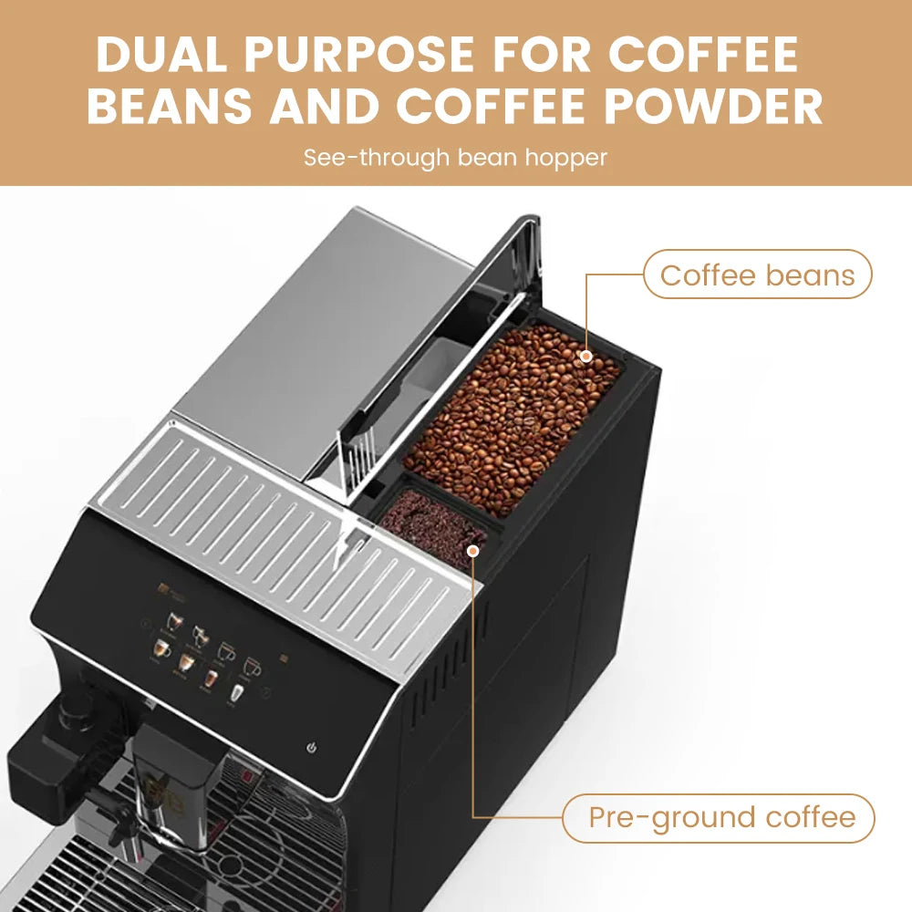 Mcilpoog WS203 Super Automatic Coffee Machine - 16 Flavor Cappuccino, Touchscreen, Milk Frother & Powder Hopper for Home Office