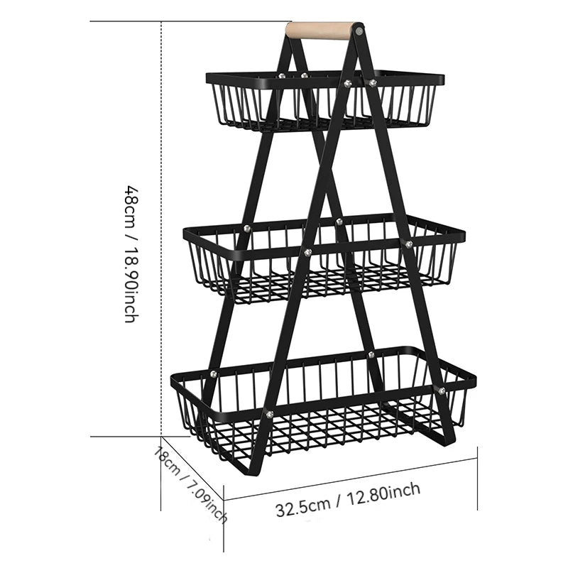 1pc Nordic Style Fruit & Snack Storage Basket – Wooden Handle, Double Deck Design