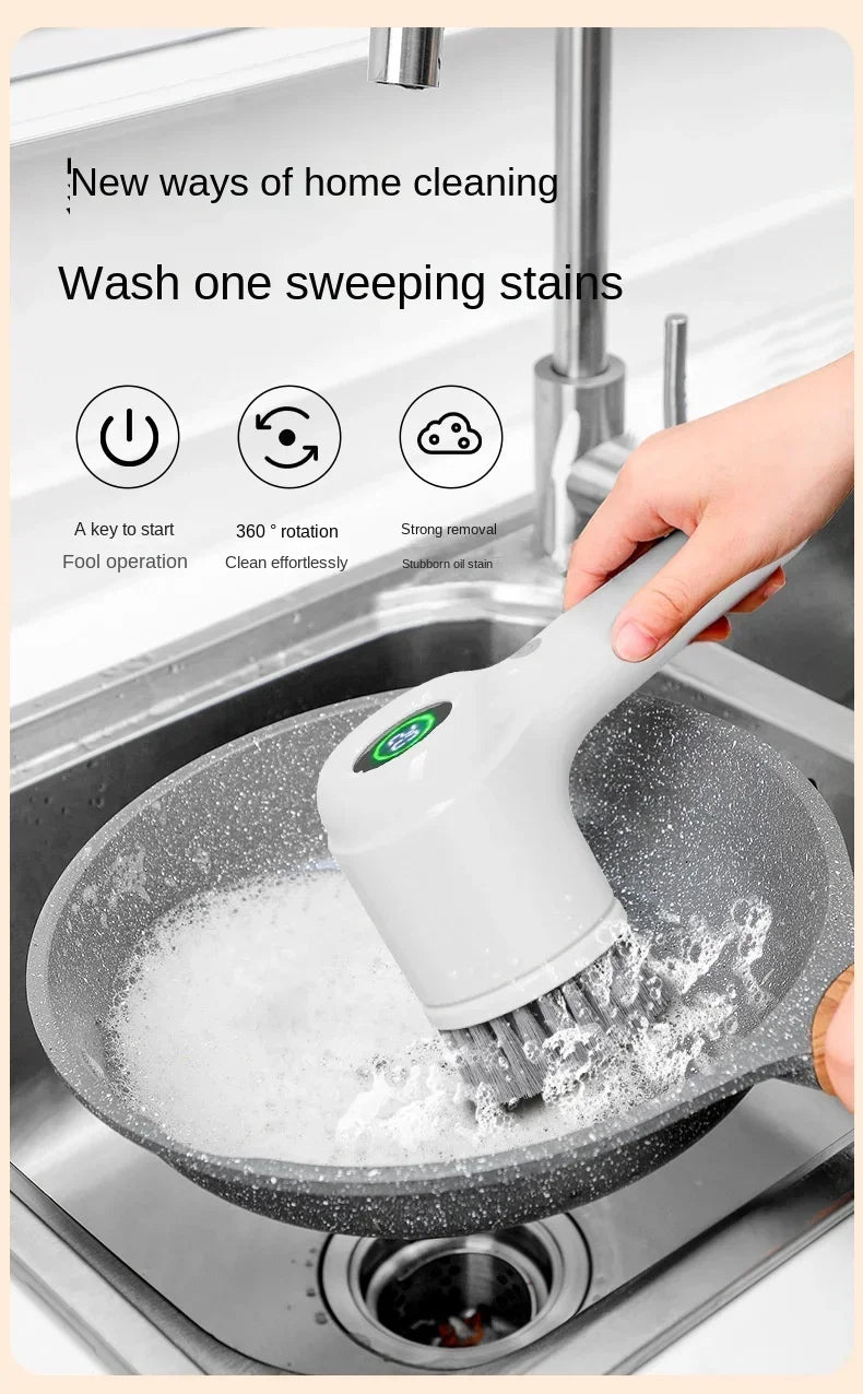 Electric Handheld Rotating Cleaning Brush – 5 Replaceable Heads for Kitchen, Shoes & Gaps