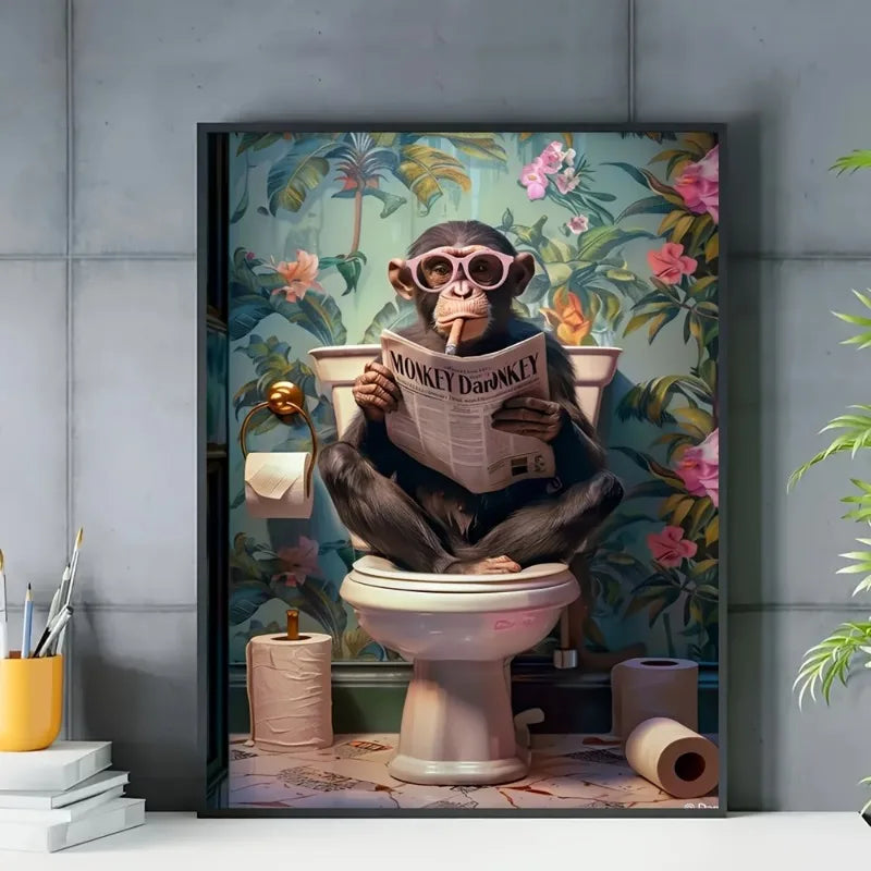 Funny Monkey Toilet Wall Art Poster