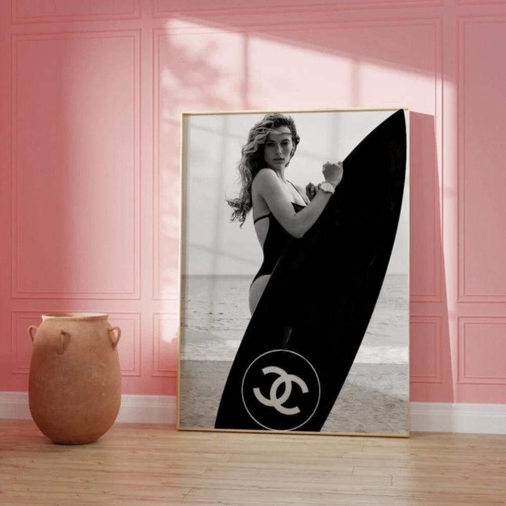 Black & White Surfboard Wall Art Poster