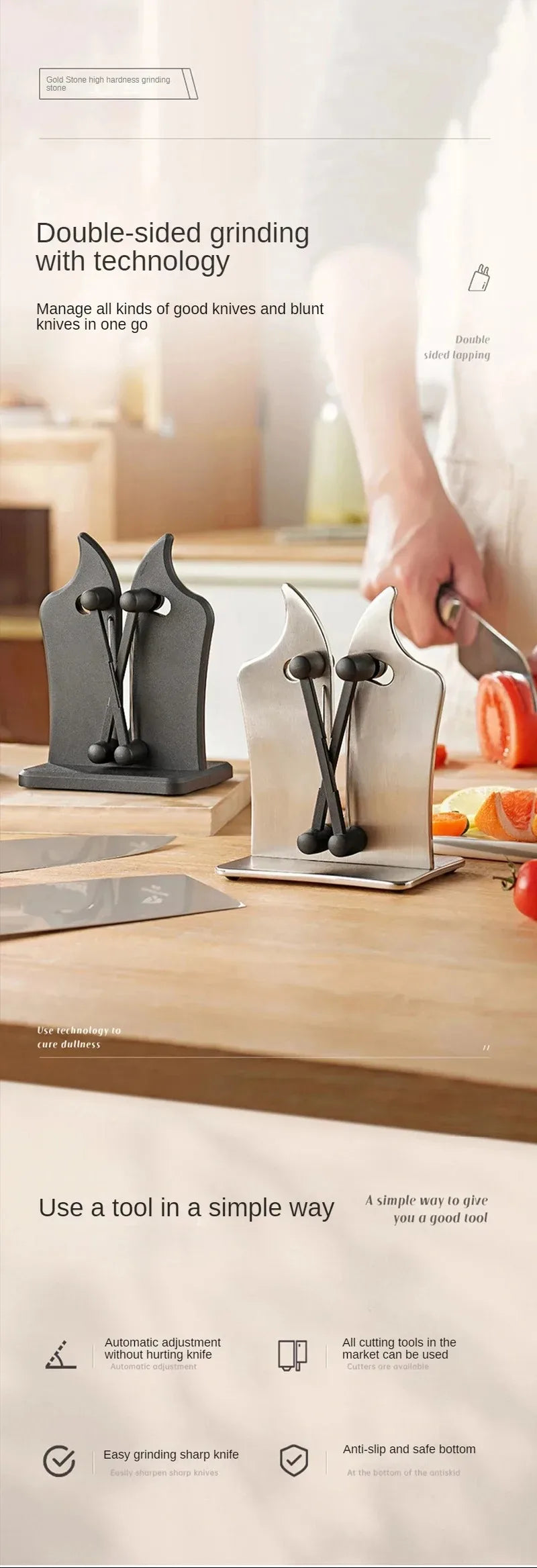 Easy & Safe Knife Sharpener – Kitchen Sharpening Tool for Chef’s & Damascus Knives