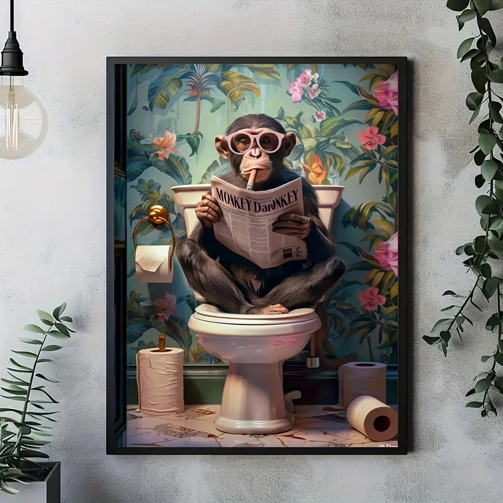 Funny Monkey Toilet Wall Art Poster