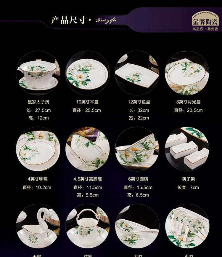 Fine Floral China Dinnerware Set – Porcelain Plates & Bowls, 28/60 Pcs Full Set