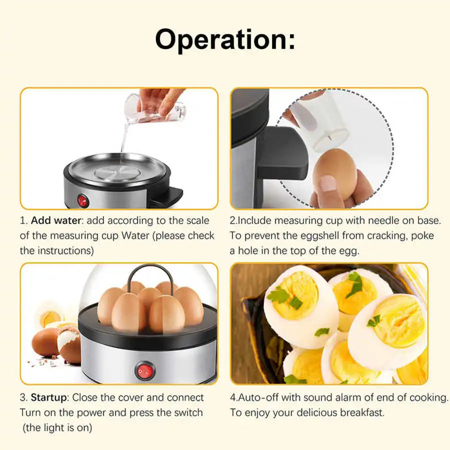 Mini Electric Egg Cooker – Stainless Steel 7-Egg Steamer Boiler, EU 220V