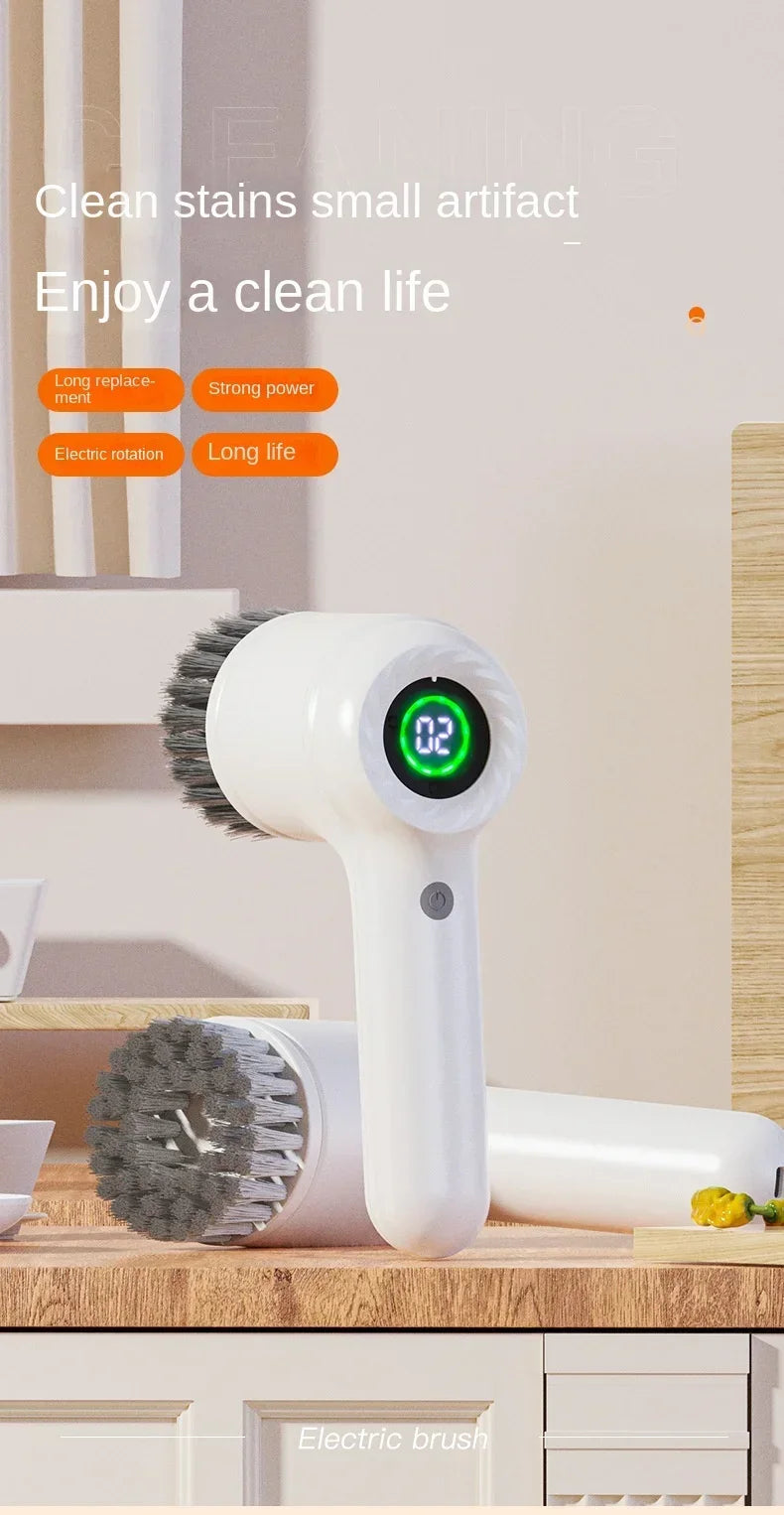 Electric Handheld Rotating Cleaning Brush – 5 Replaceable Heads for Kitchen, Shoes & Gaps