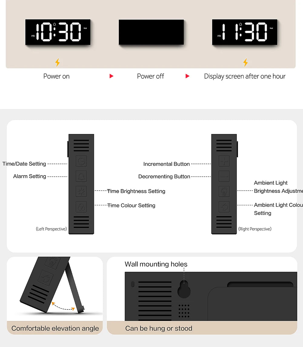 Digital LED Wall/Table Clock – Remote Control, Night Light & Mood Lighting