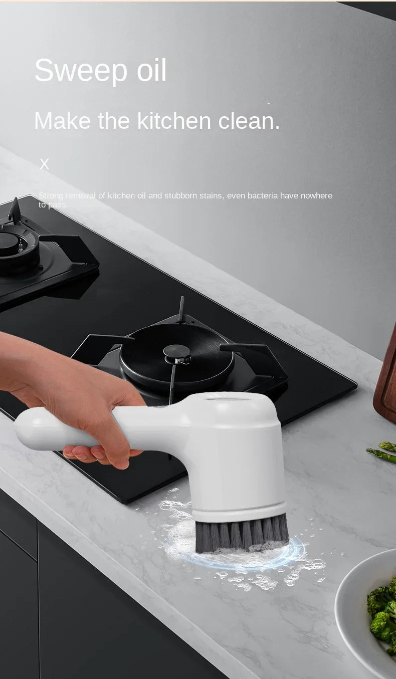 Electric Handheld Rotating Cleaning Brush – 5 Replaceable Heads for Kitchen, Shoes & Gaps