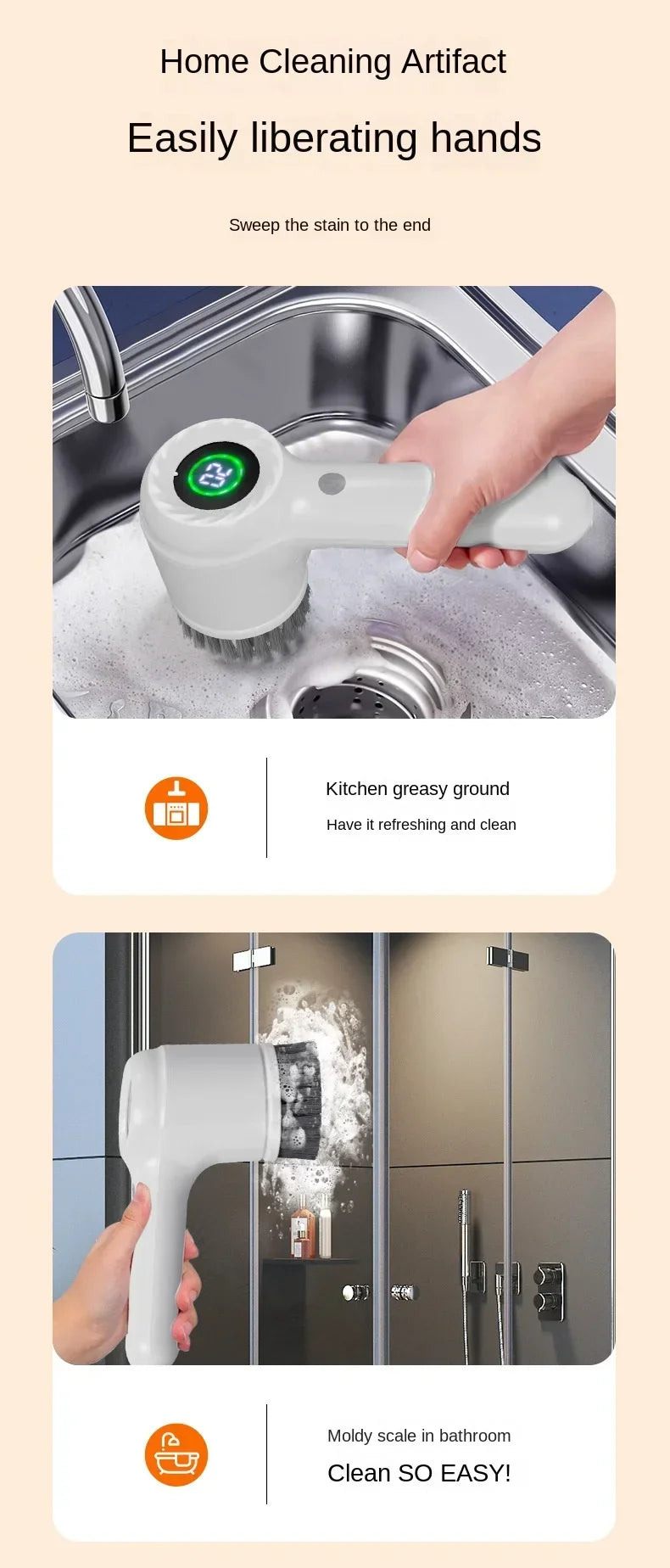 Electric Handheld Rotating Cleaning Brush – 5 Replaceable Heads for Kitchen, Shoes & Gaps