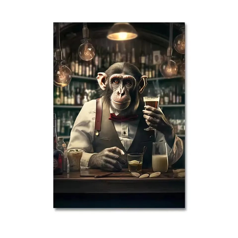 Funny Monkey Toilet Wall Art Poster