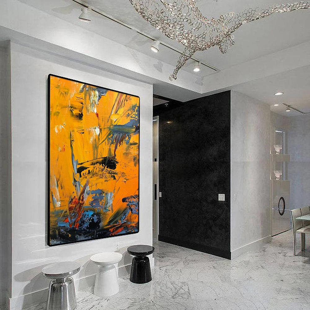 Contemporary Large Yellow & Orange Abstract Wall Art – Modern Oil Painting on Canvas