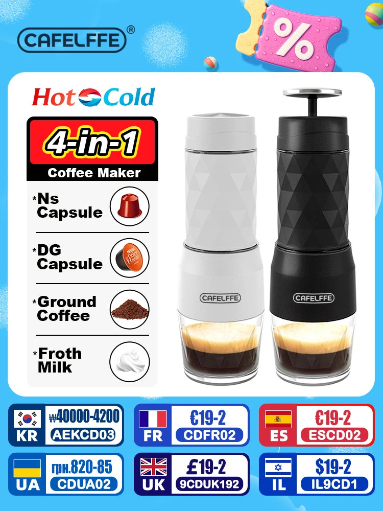 Cafelffe 3 In1 Portable Coffee Machine Hot/Cold Water Manual Espresso Maker For Capsule & Ground Hand Press Brewer hiking Travel