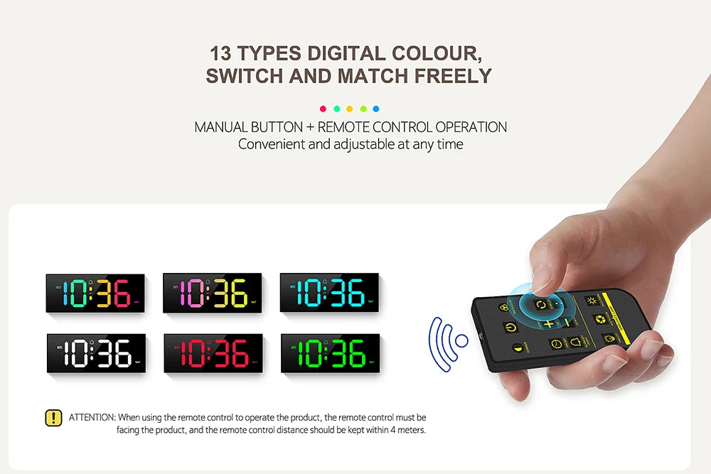 Digital LED Wall/Table Clock – Remote Control, Night Light & Mood Lighting