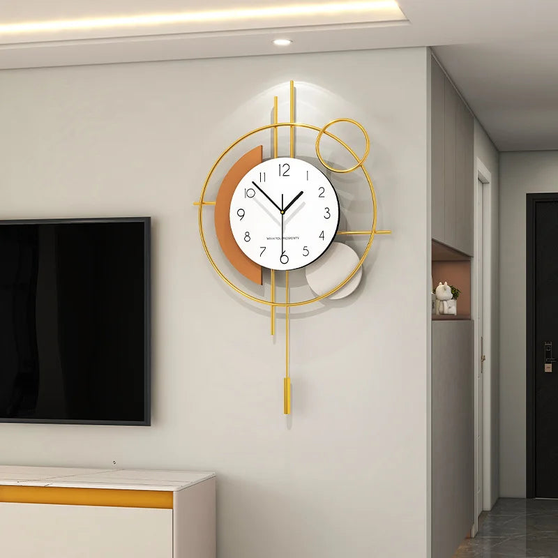 Elegant Luxury Wall Clock – Silent Pendulum Design for Living & Dining Room